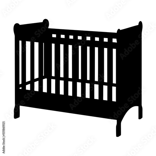 Silhouette of a classic baby crib, emphasizing sleep and nursery furniture