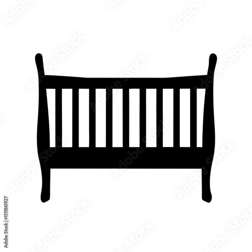 A Simple Black Silhouette of a Baby Crib on White Background
