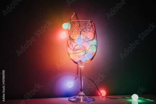 colorful LED light in wineglass