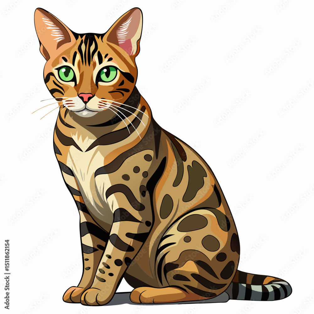 Obraz premium Pet Bengal Cat Vector – Spotted House Cat Clipart