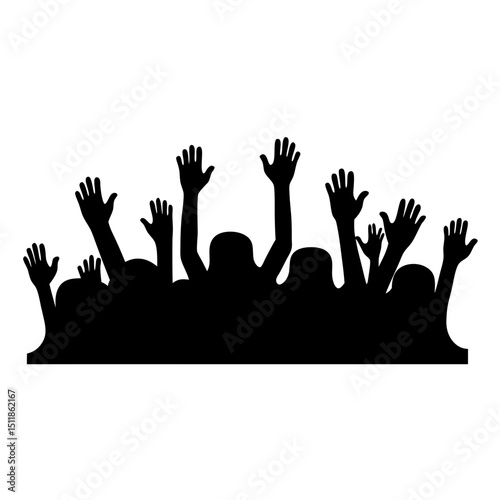 Silhouette of Crowd of People Raising Their Hands in Celebration or Agreement