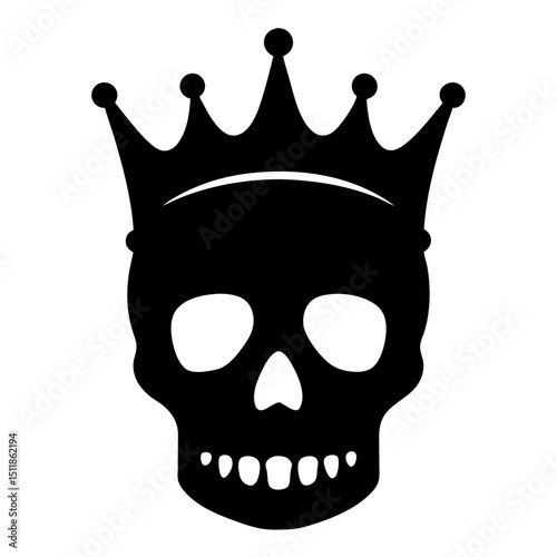 Silhouette of a skull wearing a royal crown in solid black vector