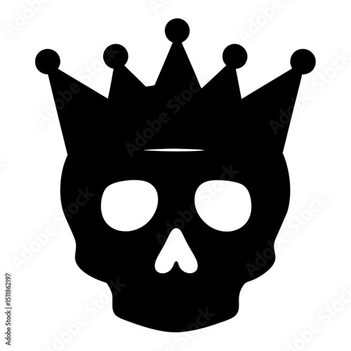 Silhouette of a skull wearing a royal crown in solid black vector