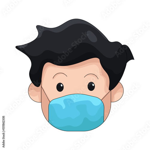Illustration of Boy Wearing a Protective Face Mask