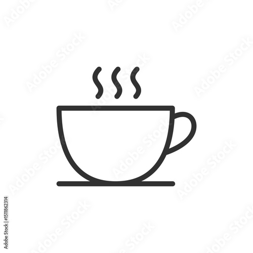 Hot coffee or tea cup, linear icon. Steaming beverage for break or morning routine. Line with editable stroke.