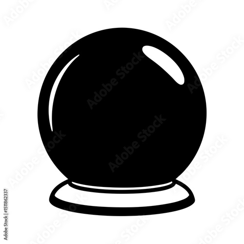 Crystal ball in silhouette reflecting light, isolated on a white background