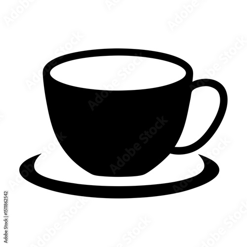 Black and white illustration of a classic coffee cup on saucer