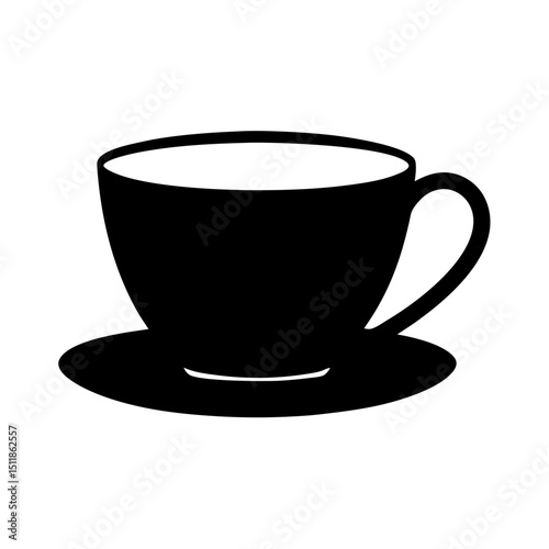 Black silhouette of a tea cup and saucer on a white background