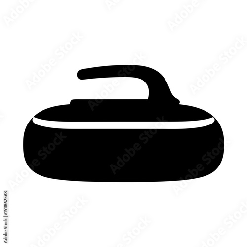 Simple Black and White Silhouette of a Curling Stone with Handle