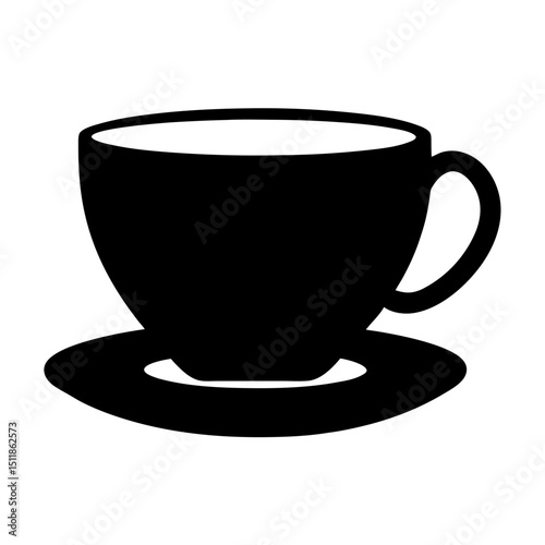 Black silhouette of a tea cup and saucer on a white background