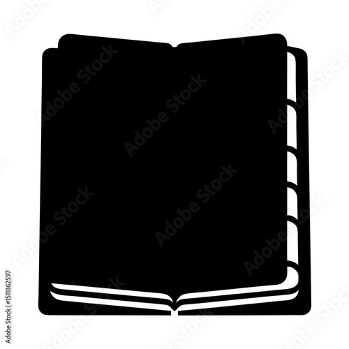 Open black book silhouette representing education knowledge and reading material concept