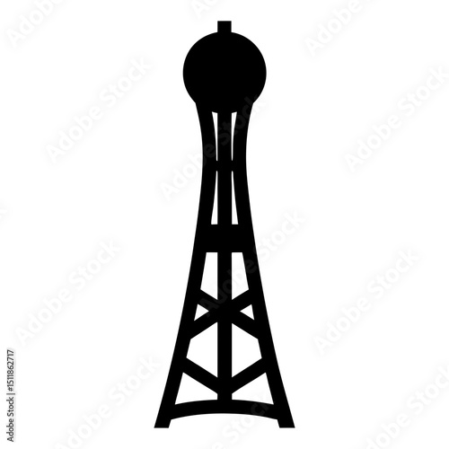 Black silhouette of a towering structure with a spherical top section