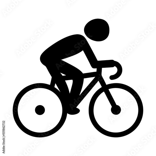 Simple black and white cyclist icon riding a bicycle vector illustration