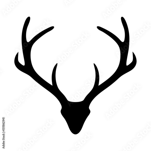 Stylized Black Silhouette of a Majestic Deer with Antlers on White Background