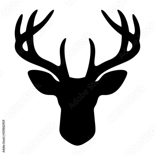 A striking minimalist black silhouette of a deer head with antlers