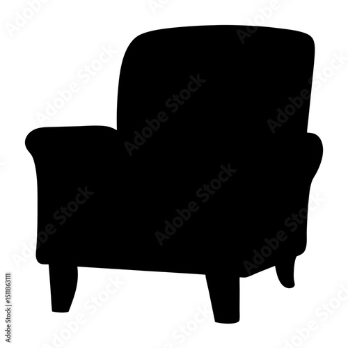 Black silhouette of a classic armchair on a white background, a graphic