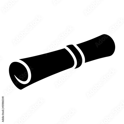 A black silhouette of a rolled up scroll or diploma, ready to open