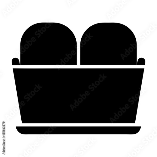 Stylized icon of a black two cushion sofa or loveseat, flat design