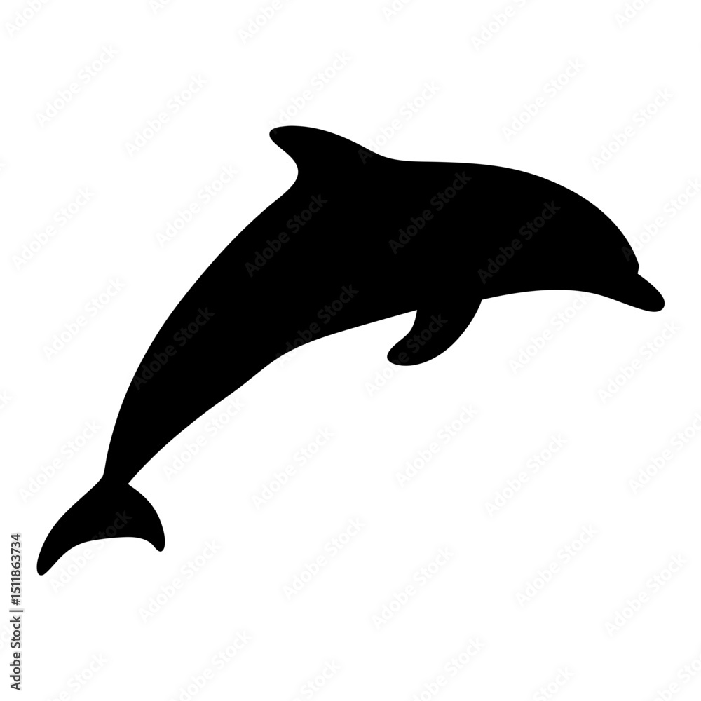 Fototapeta premium Silhouette of a Dolphin Leaping in the Air on a White Background