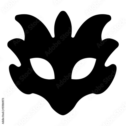 Abstract black mask with stylized features and a mystical aura appearance