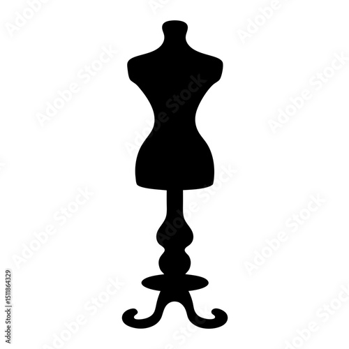 Black silhouette of a vintage mannequin on a white background art