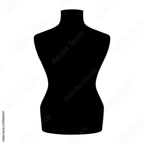 Black Female Mannequin Torso Silhouette Illustration for Fashion Design and Sewing