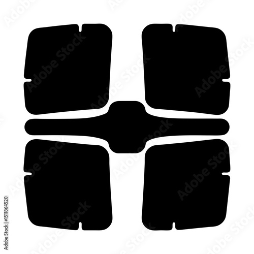 Geometric automotive window tint layout with rectangular and bridge shapes in black and white