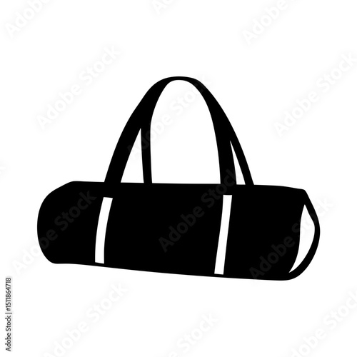 Black and White Silhouette of Gym Bag or Duffle Bag with Handles