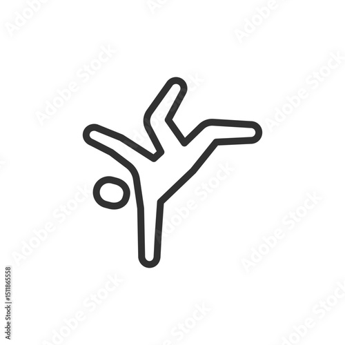 Person performing breakdance handstand, linear icon. Street dance and acrobatic move. Line with editable stroke.