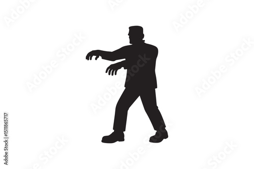 Frankenstein monster silhouette vector art illustration on white background