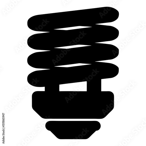 Isolated black silhouette illustration of a compact fluorescent light bulb with spirals