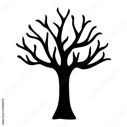 Silhouette of a tree without leaves casting an eerie stark shadow