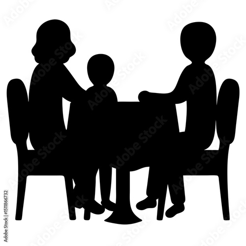 Silhouette of a family sitting at the table together enjoying mealtime