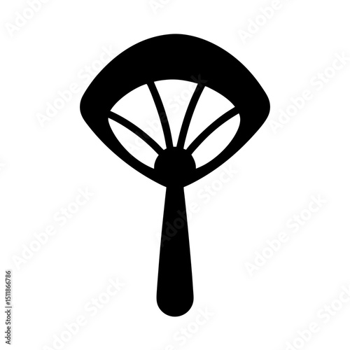 Silhouette of traditional Asian folding fan in black and white style image