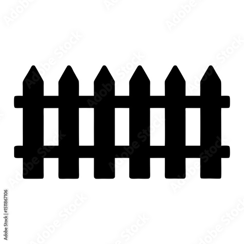 Silhouette image of a black wooden picket fence against a white background