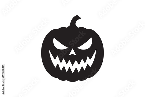 Scary pumpkin face silhouette vector art illustration on white background