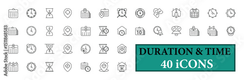 DURATION & TIME icon collection, with editable stroke. DURATION & TIME thin line icon set. Vector illustration.