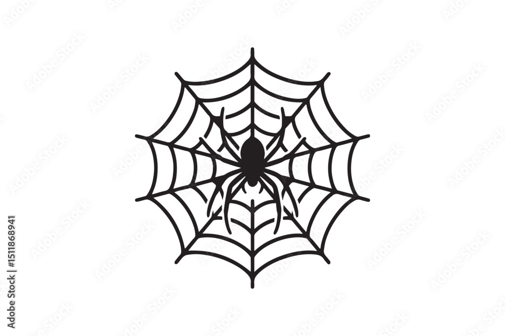 Spider on web silhouette vector art illustration on white background Spider on web silhouette vector art illustration on white background