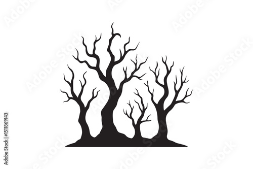 Spooky forest silhouette vector art illustration on white background