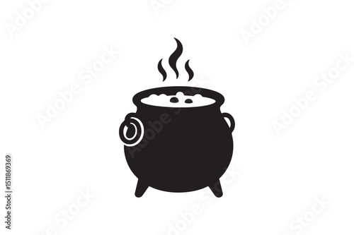 Witch cauldron silhouette vector art illustration on white background