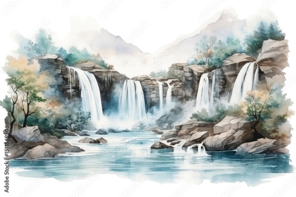 Fototapeta premium Waterfall landscape painting outdoors.