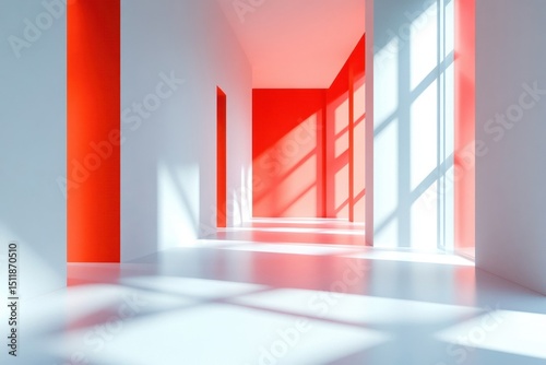 Empty sunlit modern hallway