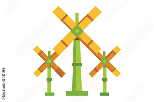 Bamboo windmills used in rural toys and cultural displays vector art illustration