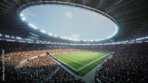 Tableau sur toile Day View of a Crowded American Football Stadium With Fans Cheering