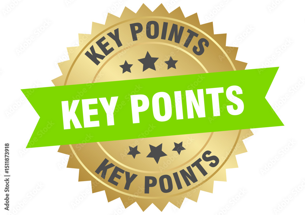 Obraz premium key points. key points round green and gold label isolated on transparent background