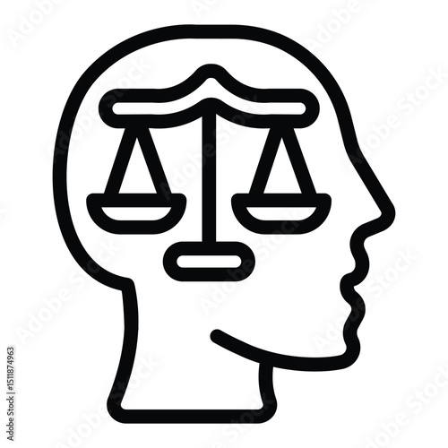 Weigh scales on man head line icon, family lawyer concept. Vector graphics. Libra scales and person brain, human rights sign on white background, style for mobile or design.