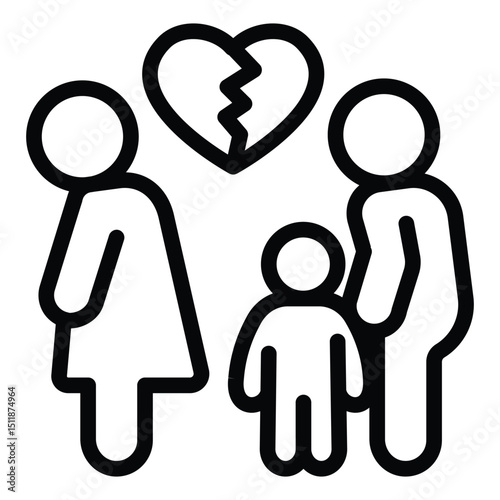 Cheating woman with broken heart, man and child line icon, family lawyer concept. Vector graphics. Marriage problem sign on white background, style for mobile or design.