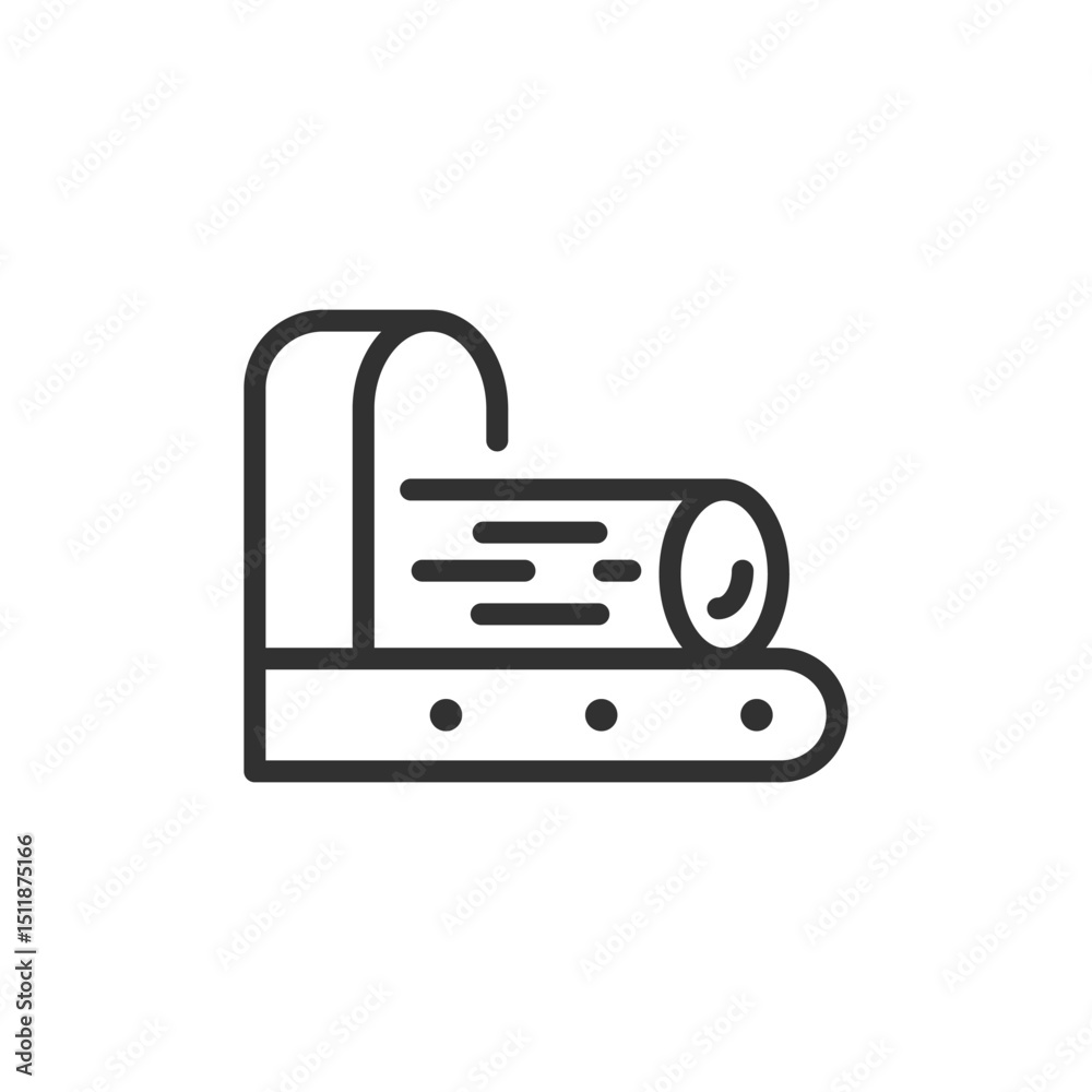 Fototapeta premium Conveyor with logs, linear icon. Wood transportation and processing. Line with editable stroke.