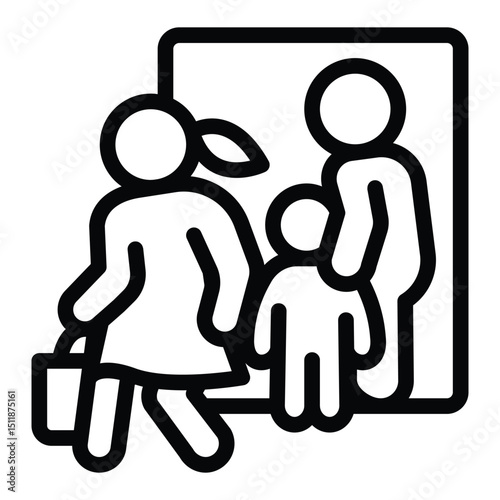 Man with child and woman running away line icon, family lawyer concept. Vector graphics. Marriage problem, human rights sign on white background, style for mobile or design.