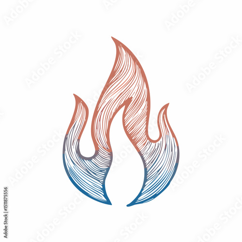 Fire flame icon. Crayon vector logo. Hot fire on white background. Flame simple illustration. Graphic heat symbol. Abstract silhouette, hell element clipart. Red stroke shape.campfire, clip art, flame